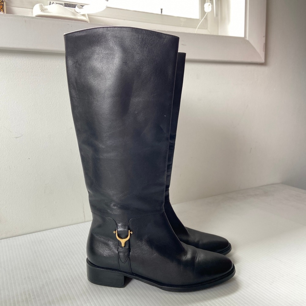 Etienne Aigner Derby Black Leather English Riding Equestrian Style Boots Women 6